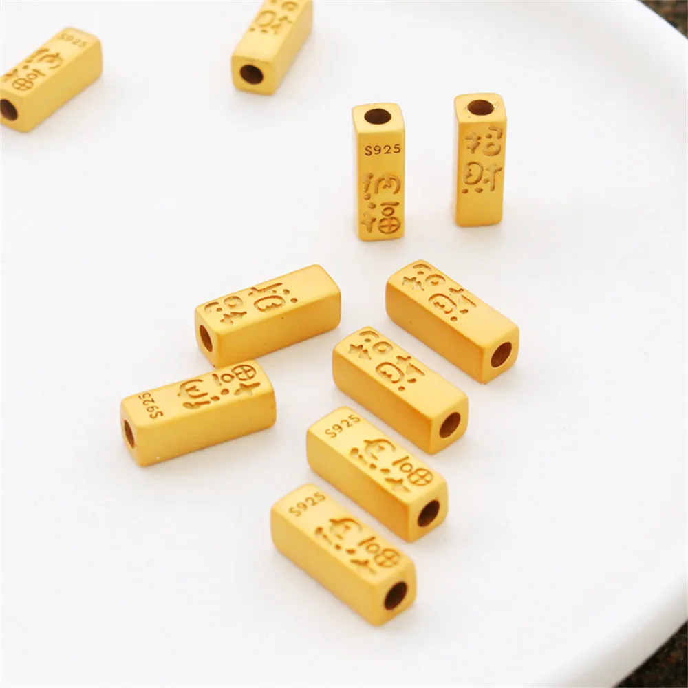 

1pcs 18k matte gold copper bag gold sargent large hole square column shape charm Fu through hole diy string bracelet with beads