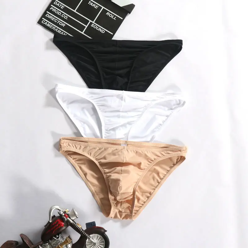 

3-Pack New Men's Underwear Sexy Ultra-thin Ice Silk Briefs Men's Quick-drying Breathable Quick-drying Youth Translucent Bikini
