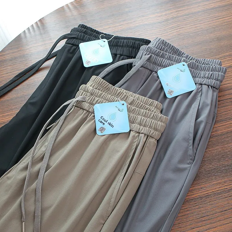 Recommended Item! Cooling Ice Silk Straight-Leg Casual Pants Plus Size For Men 500+ Cabinet Price Tag Wear |