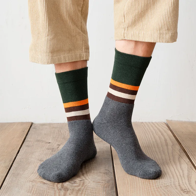 Trend solid color flat men's terry socks thickened warm towel socks