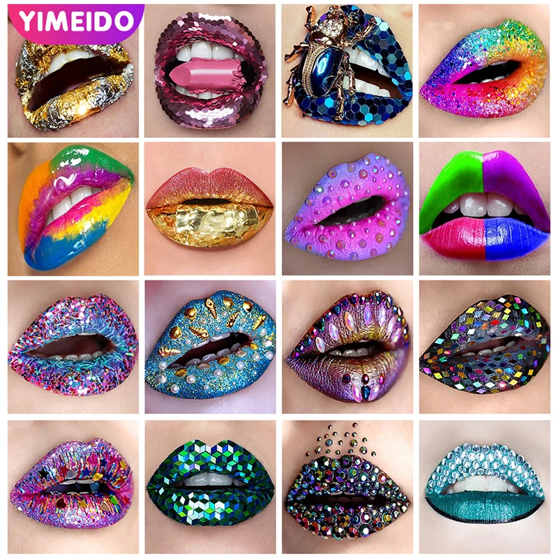 

YIMEIDO 5D DIY AB Diamond Painting Portrait Cross Stitch Kit Colorful Diamond Mosaic Embroidery Lips Home Decor Rhinestone