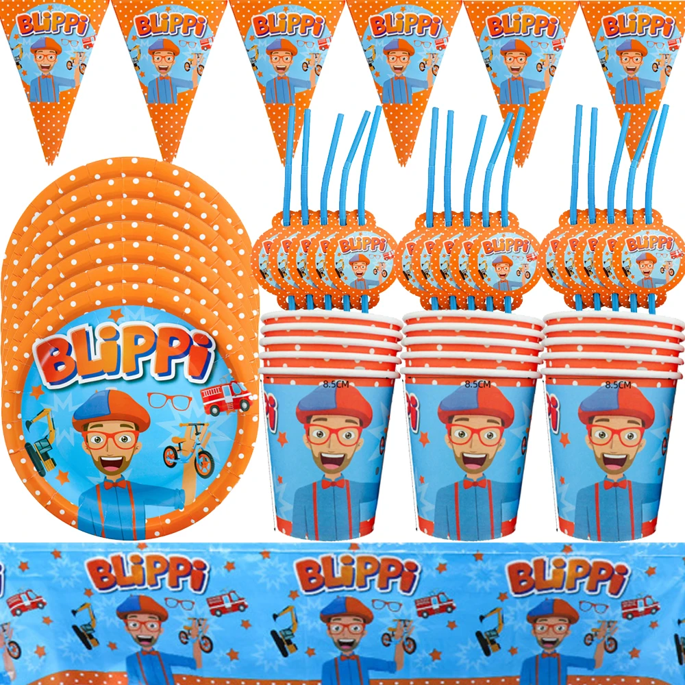 

Blipping Theme Birthday Party Supply Disposable Tableware Cup Plate Straw Napkins Cake Topper kids Birthday Decoration Supply