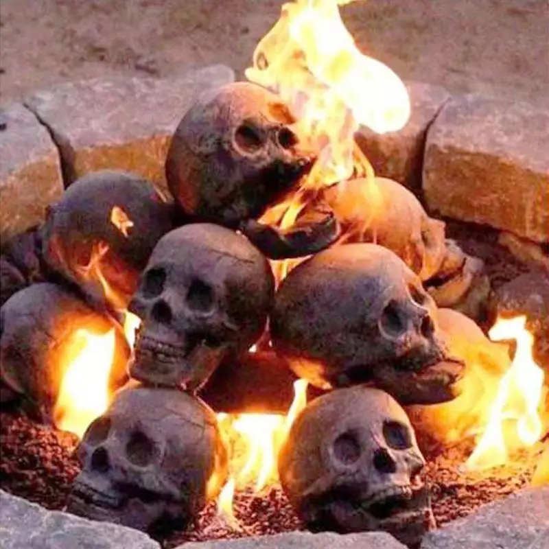 

Fire Pit Skulls Simulation Burning Skulls Fire Proof Skull Sculptures Halloween Decoration Charcoal Imitated Human Skull Gas Log