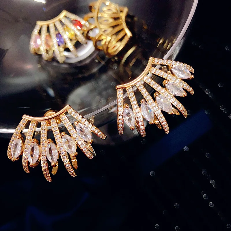 

French light luxury multi-layer line hollow inlaid zircon ear clip 925 silver ins personality fashion earrings female