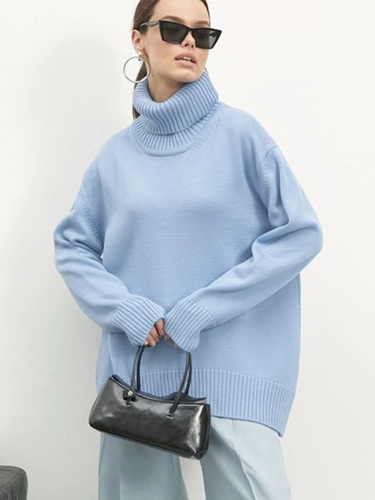 

Turtleneck Knit Sweater Winter Retro Oversize Women Pullover Korean Fashion Casual Solid Knitwear Thick Long Sleeve Warm Jumper