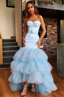 light blue sweety princess sequins a line formal evening dresses lace up sweetheart appliques tulle cocktail prom party gowns