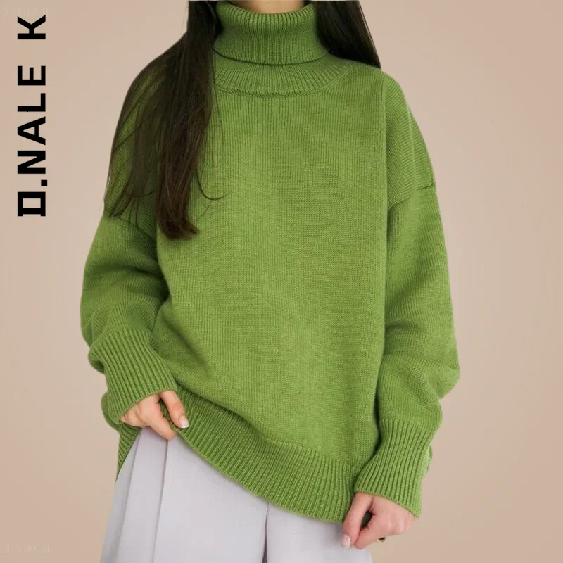 

D.Nale K Women Turtleneck Sweater Casual Loose Knitted CHIC Autumn Winter Thick Warm Pullover Top Jumper Female Pull
