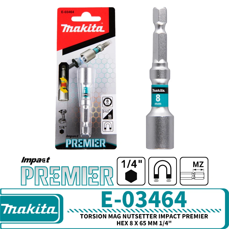 

Makita E-03464 Torsion Mag Setter Impact Premier Hex 8/10x65 мм 1/4 дюйма, аксессуары для электроинструментов
