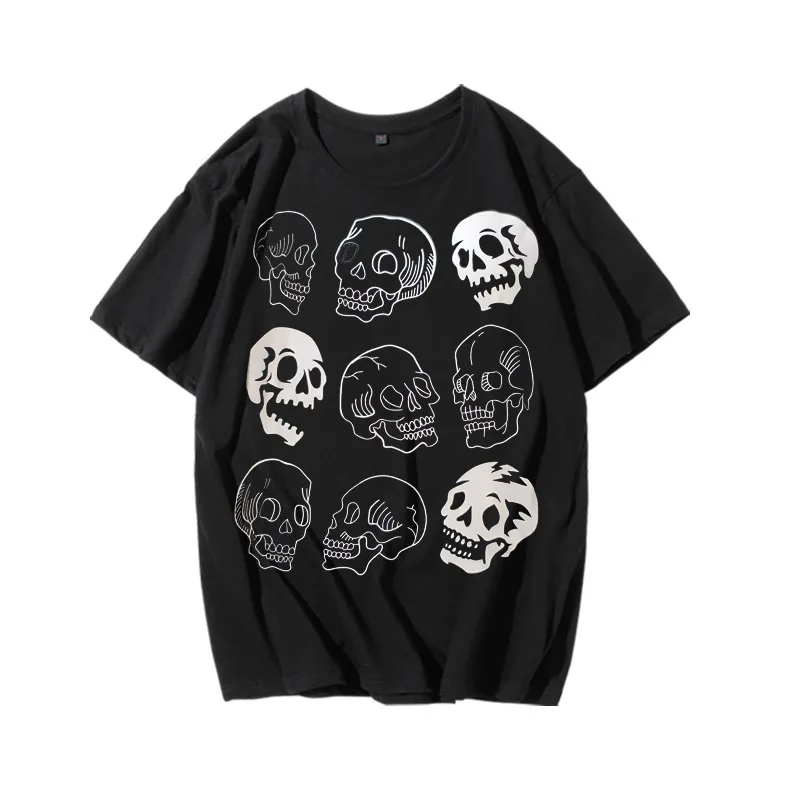 

Gothic Women's T-Shirt Skeleton Print Grunge Aesthetic Goth T Shirt Dark Edgy Fashion Streetwear Graphic Tee Unisex Couple Tops