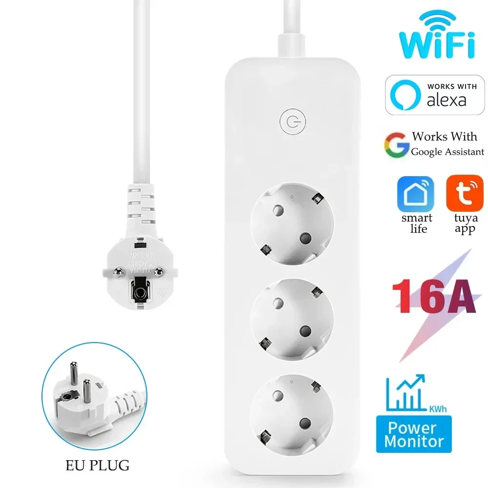 Удлинитель Tuya Smart WiFi розетка европейского стандарта с монитором мощности