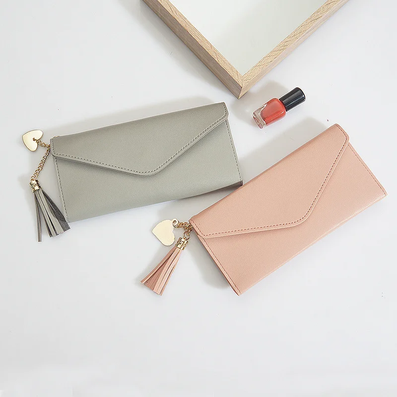 2021 new wallet women's Long Fashion Korean Student Wallet Fashion Love Pendant tassel buckle Wallet