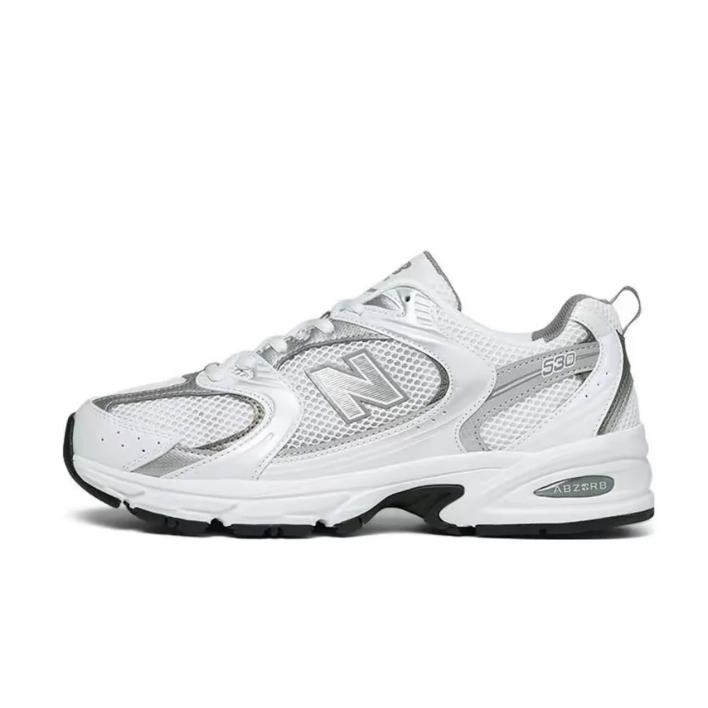 Фото Кроссовки New Balance NB530 унисекс, низкие, для бега – серебристо-белые, с сеткой и синтетической кожей, парный стиль MR530AD №1