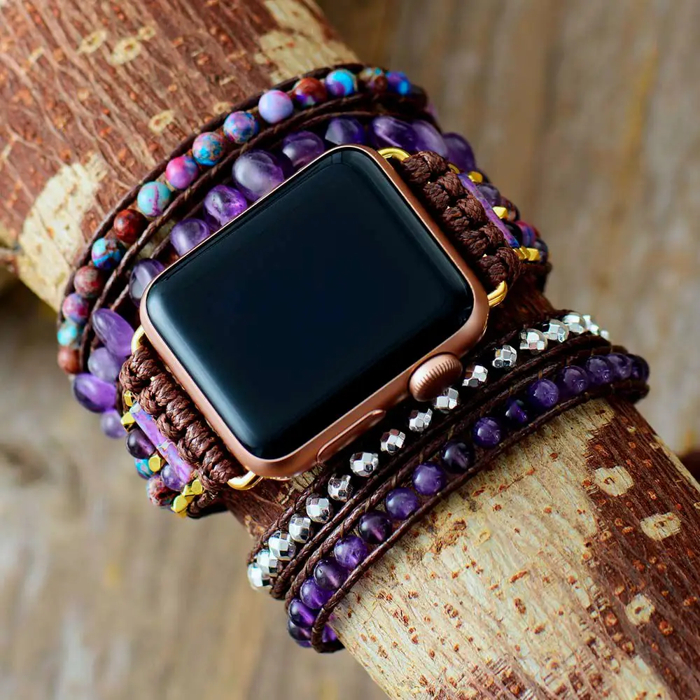 

Spritual Aple Smart Watch Band 38-45MM Stones Beaded Bracelet Strap for Iwatch Series 1-7 Bohemia Ethnic Trendy Wristband