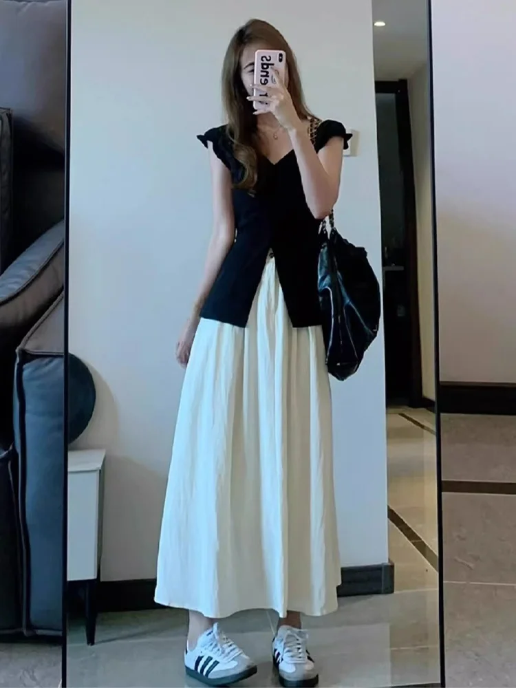 French sle First Love White Full Body Dress Summer 2024 New Women clothes Small Cake Half Long dress Set