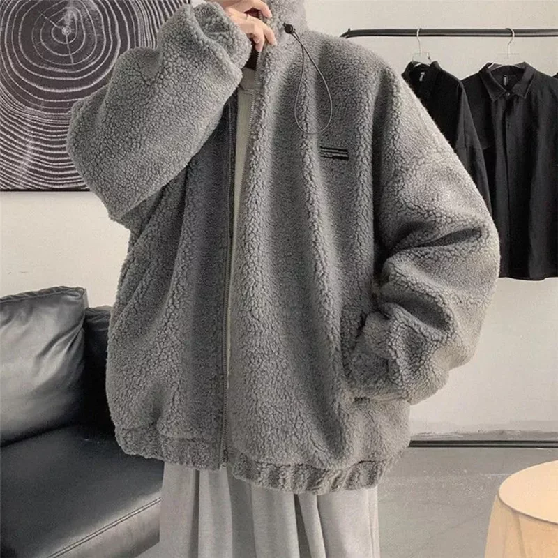 

Winter Warm Coats for Men Leisure Lamb Wool Outerwear Male Loose Zipper Padded Jacket Chic 2021 Trendy Men's Clothing