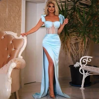 sky blue prom dresses 2022 saudi arabia dubai mermaid evening dress beadings floor length cocktail party gowns plus size