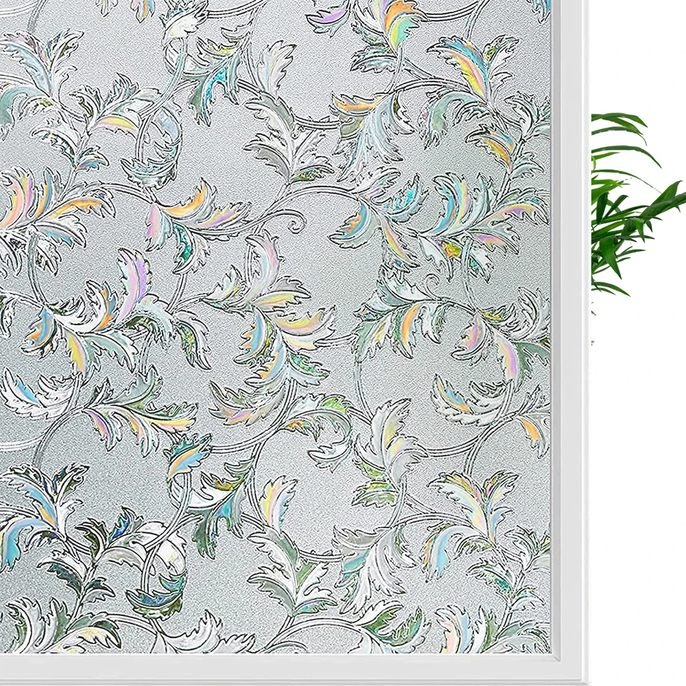 

3D Rainbow Effect Decorative Window Film Static Glass Vinyl Clings Frosted Privacy Protection for Home Removable Stained Sticker