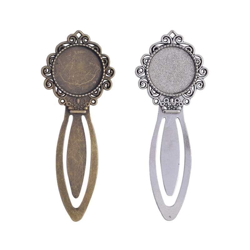 

Fashion 2pcs 20mm Inner Size Antique Silver Plated Bronze Simple Style Handmade Bookmark Cabochon Base Cameo Setting