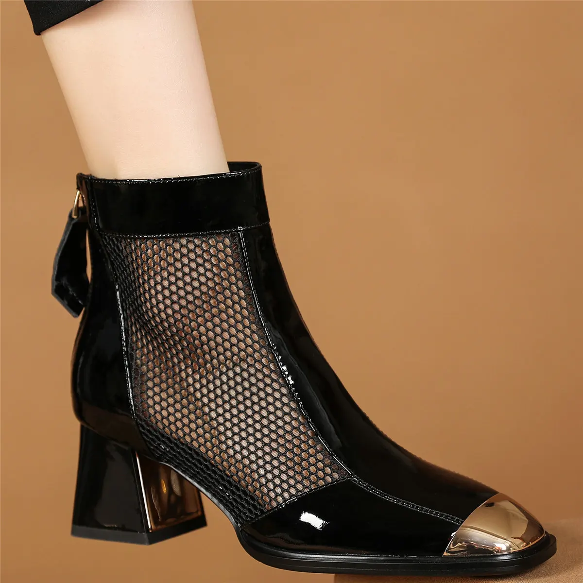 

Hollow Mesh Gladiator Sandals Women Genuine Leather High Heel Ankle Boots Female High Top Round Toe Platform Pumps Casual Shoes