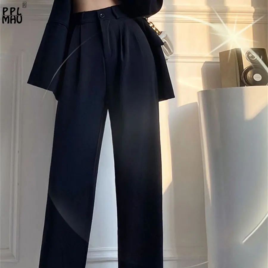 Korean Office High Waist Formal Pantalones New Wide Leg Classic Trousers Loose Basic Spring Fall Female Baggy Casual Suit Pants