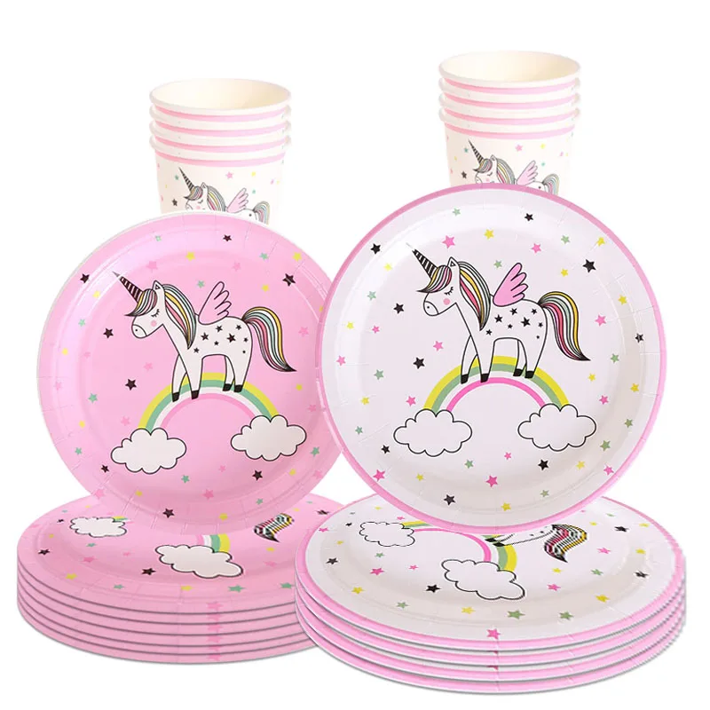 

Rainbow Unicorn Party Disposable Tableware Set Paper Cups Plates Napkins 1st Happy Birthday Party Decor Kids Babyshower Supplies