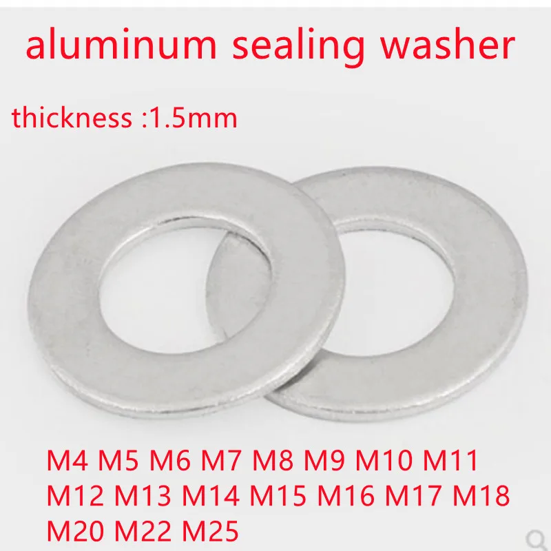 

20PCS m4 m5 M6 M7 M8 M9 M10 M11 to M22 Aluminum Flat Washer Ring Gasket Sump Plug Oil Seal Fittings Washer thickness 1.5mm