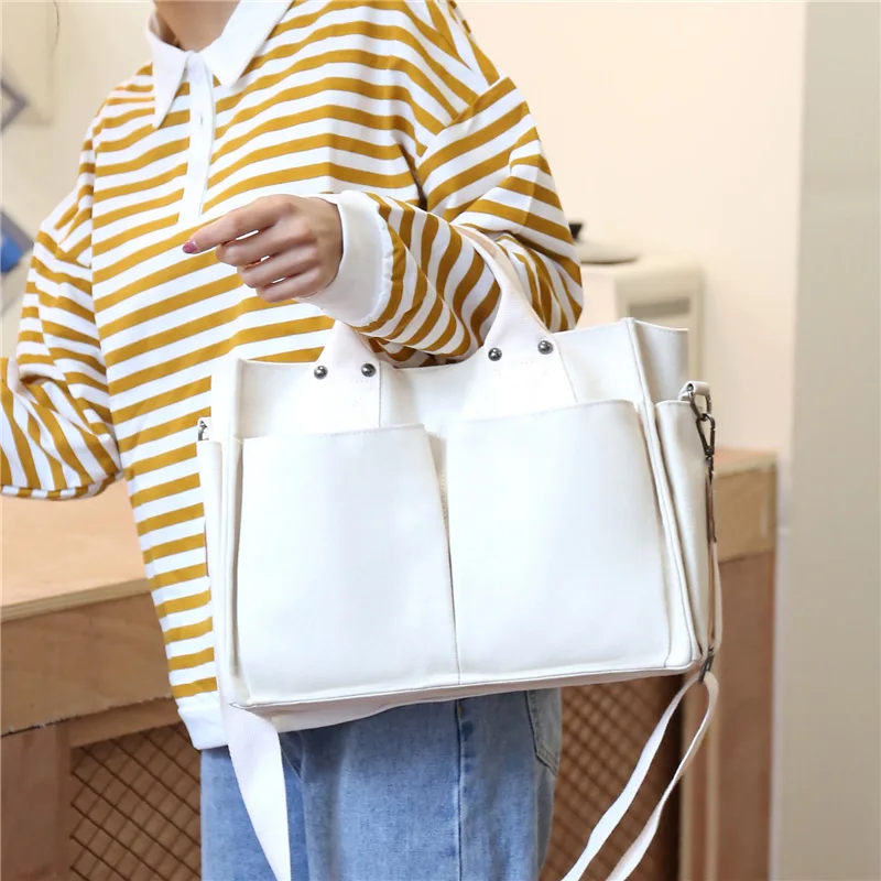 

Women's Bag Canvas Pure Cotton High-capacity Multiple Pockets Tote Bag Messenger Suitable For Students and Girs Shoulder Bag