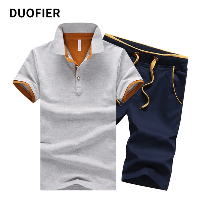 

Polo Men Solid Slim Fit Short Sleeve Polo + Shorts Suit Patchwork Cotton Shirt Man Fashion Streetwear Breathable Top Short Set