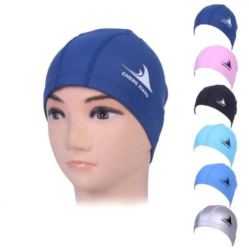 

Adults Men/Women High Elastic Waterproof PU Fabric Protect Ears Long Hair Sports Swim Pool Hat Swimming Cap
