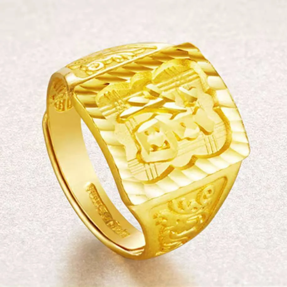 

Мужское объемное твердое Золотое кольцо с широким лицом, 24 к