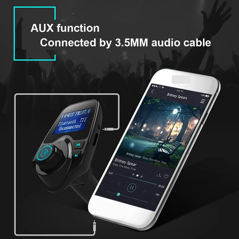 T11 беспроводной ЖК-экран автомобильный Bluetooth FM-передатчик Mp3-плеер громкой связи