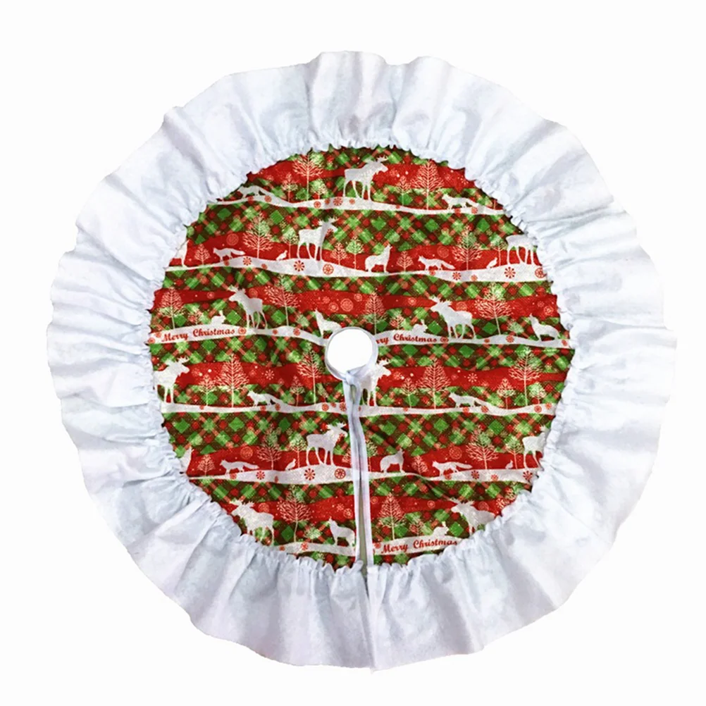 

60cm Christmas Tree Skirt Holiday Tree Ornaments Decoration for Merry Christmas (Green and Red Deer)