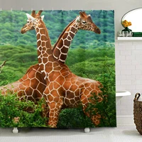 animal giraffe steppe printed bath curtain waterproof polyester fabric decoration bathroom curtain with 12 hooks shower curtain