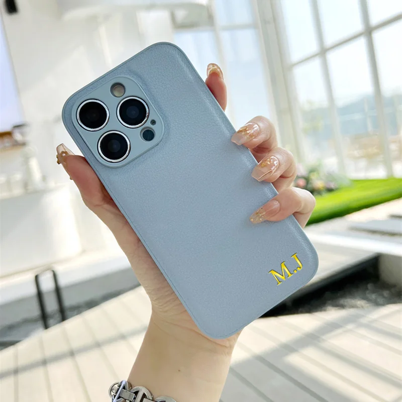 

Lovely Korean Leather Lambskin Case For iphone 11 12 13 14 Pro Max XS MAX XR 7 8 PLUS Personalised Custom Name Initials Cover