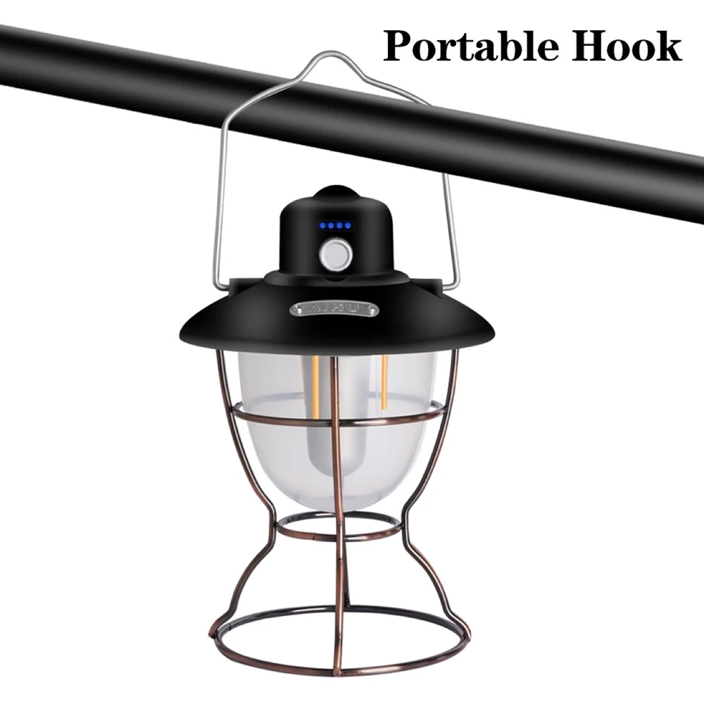 

Retro Camping Light USB Rechargeable Tent Lamp LED Campsite Lantern with 3 Color Temperature Stepless Dimming for Camping