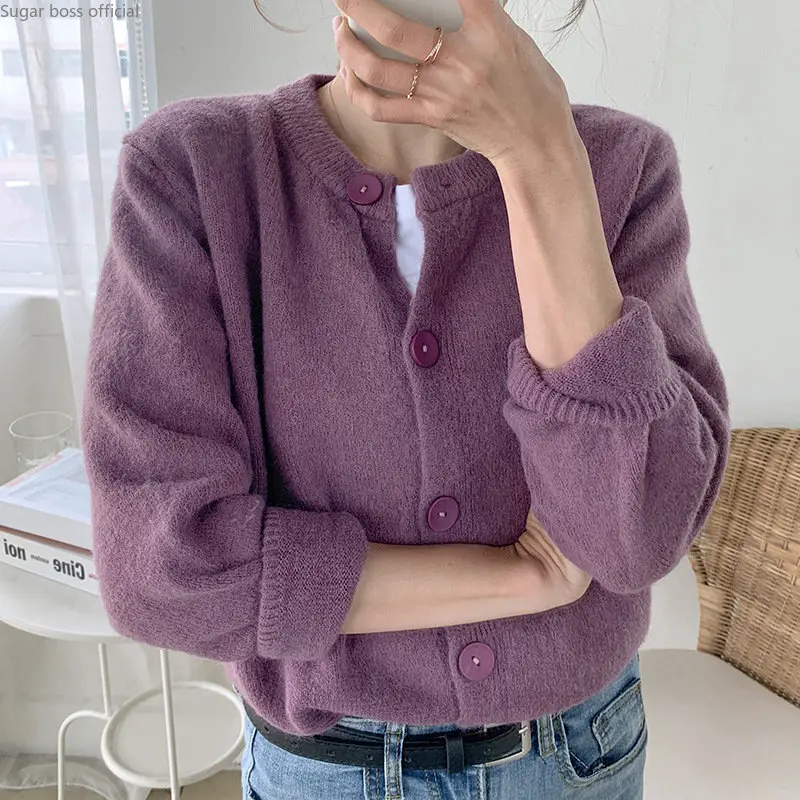 

o neck long sleeve cashmere sweater knitted cardigan women's new spring and autumn clothing winter short coat in 2022