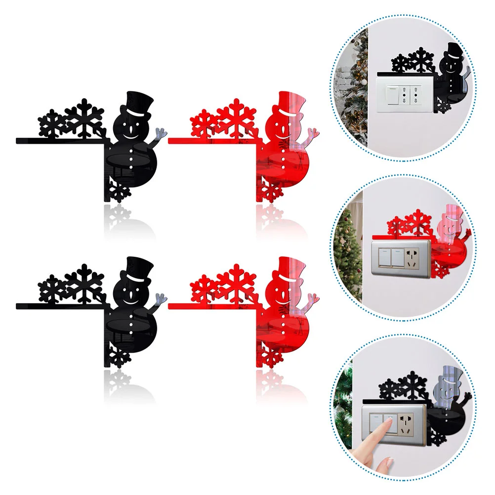 

4pcs Snowman Snowflake Wall Christmas Christmas Switch Sticker Christmas Party Decors Xmas Decorative Wall Decal