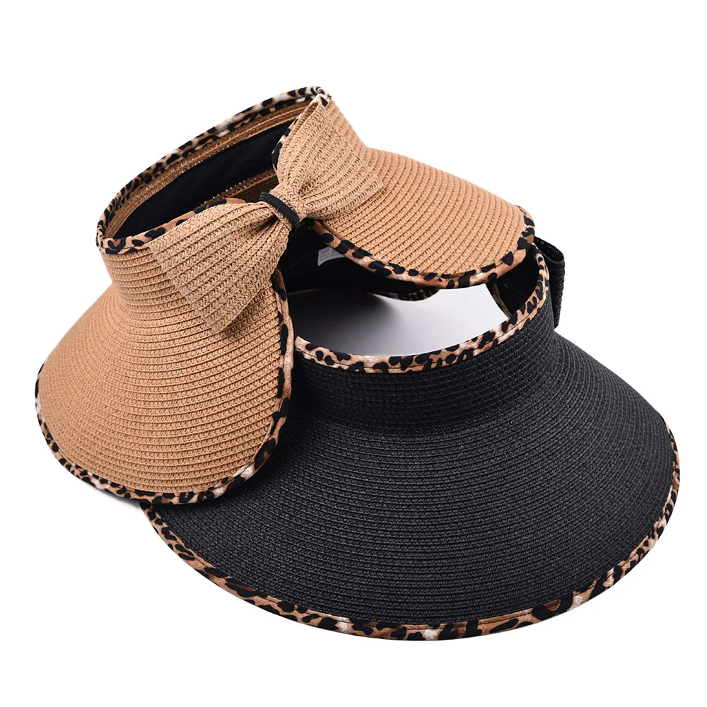 

QBHAT Summer New Sunshade Beach Hat for Women Empty Top European US Outdoor Travel Sun Protection Visor Cap Bow Straw Hat