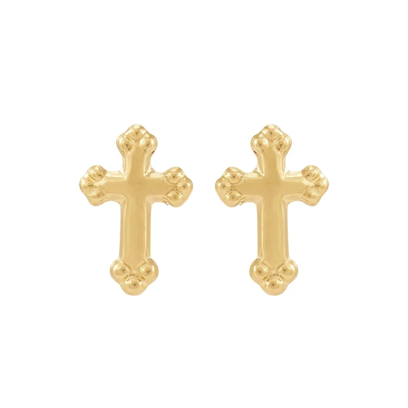 

Великолепные Ювелирные изделия для девушек, 10 к, желтое золото, крест с зубчатыми краями, с безопасной задней застежкой, серьги