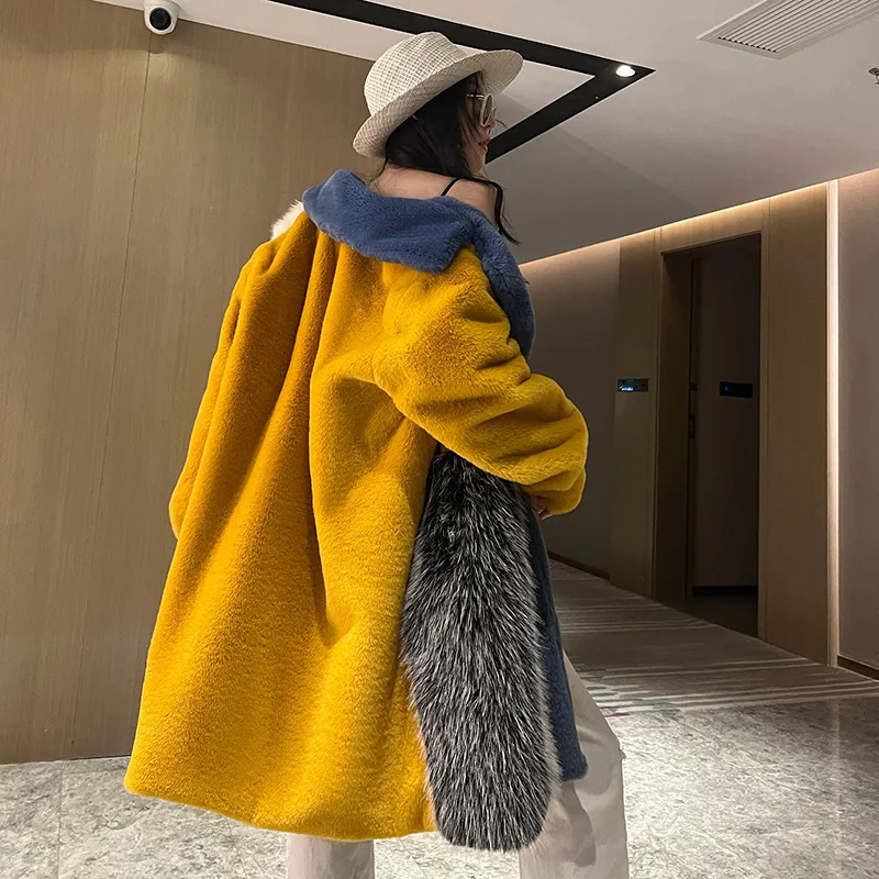 Trend Faux Fur Winter Jacket Women 2022 Fashion Patchwork Casual Loose Thick Warm Cotton Lining Long Coat Female Outwear Clothes
