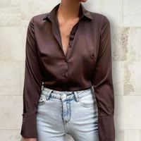 women blouse new 2022 charming turn down collar long sleeve female shirt loose smooth satin office blouse shirt ladies clothing