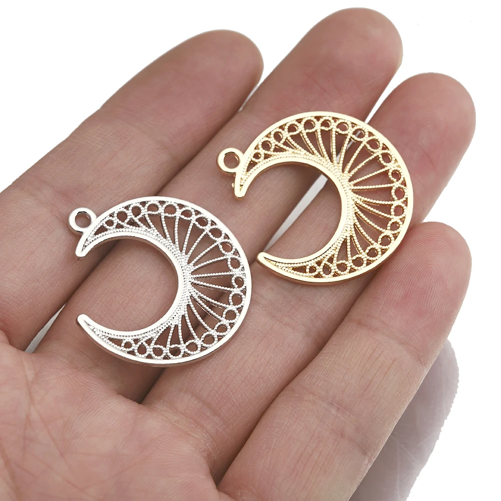 10Pcs Filigree Moon Charms Hollow Flower Celestial Crescent Moon Pendant Charms For Diy Boho Statement Earrings Jewelry Making