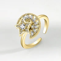 genuine 925 sterling silver star 5a zircon anxiety rings adjustable for women trendy 2022 spinner rotating fidget jewelry