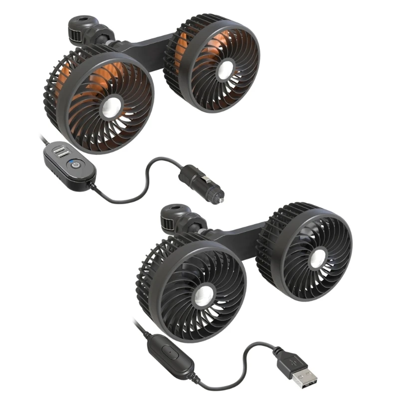 

Car Back Cooling Fan USB Charge Dual Head Fan Rotation Cooler AOS