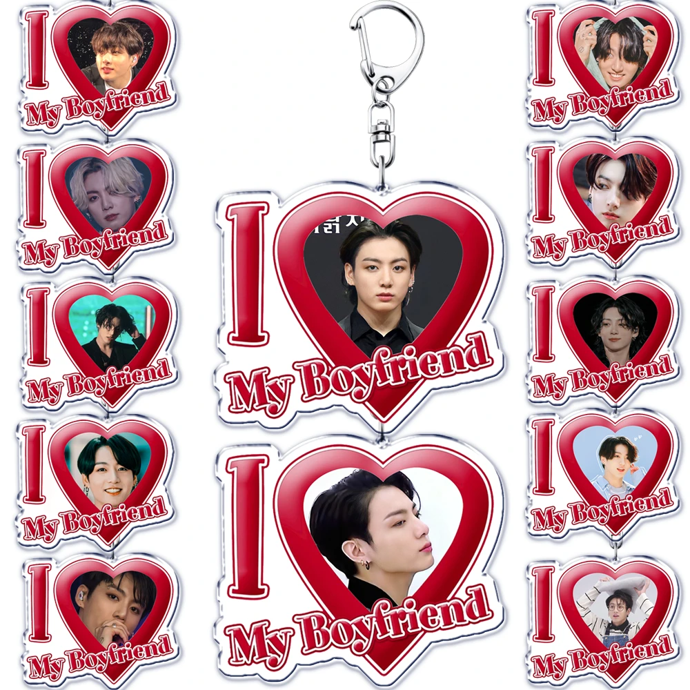 

Popular Kpop Keychains Korean Boys Band Member I Love My Boyfriend Key Chain Jung Kook Keyrings Accessories Jewelry Fan Gifts