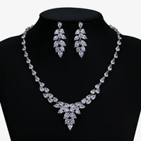 excellent 5a cubic zirconia bridal wedding necklace earring set women prom party jewelry sets real platinum plated