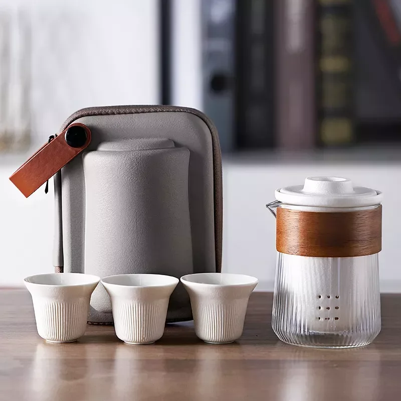 

Travel Tea Set Ceramic Portable Teaware Sets With Carring Cases Teapot with Small Glass Filter Flower Teawares