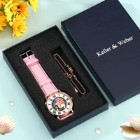 womens fashion watch set dog dial pink leather strap luxury rose gold bracelet elegant quartz watches sets birthday for sister