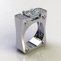 hoyon s925 sterling silver color natural white zircon with diamond style ring for men fine jewelry square shape zircon rings