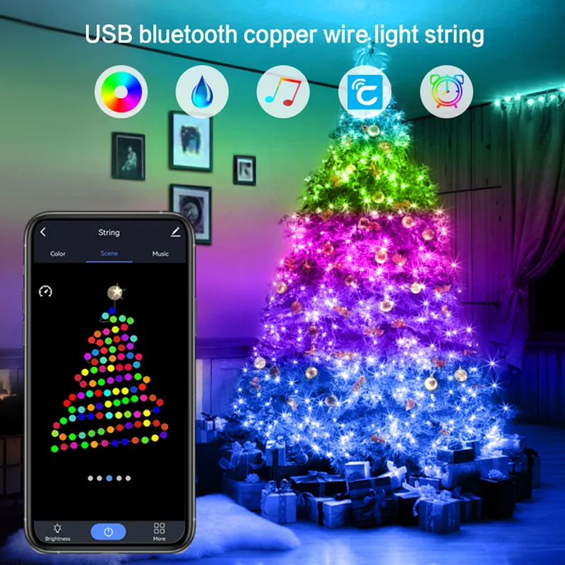 

USB Bluetooth светодиодная гирлянсветильник, 5 м, Светодиодная лента для рождественской елки, праздничная Водонепроницаемая уличная светильник р...